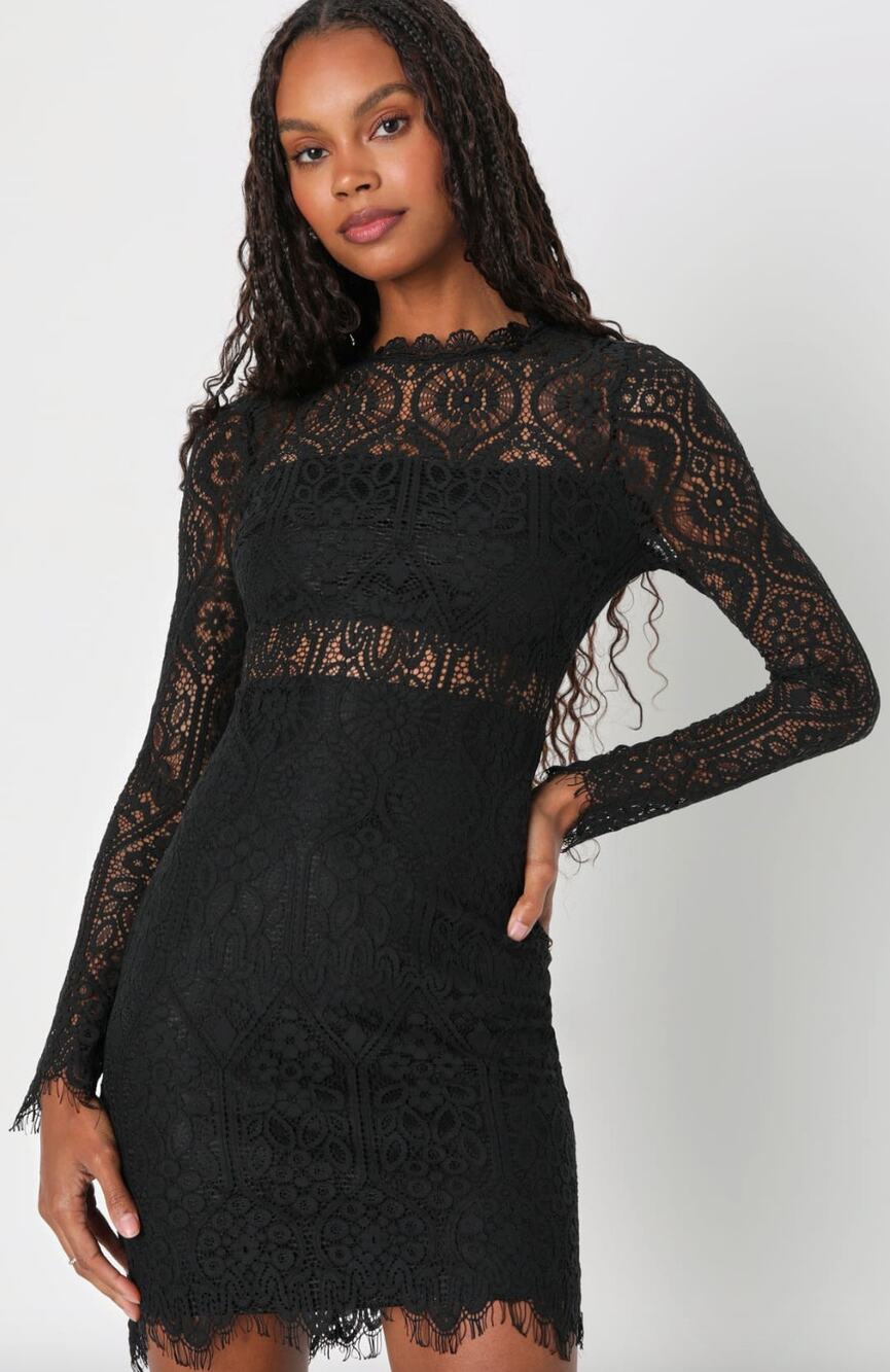Lulus Appetite for Seduction Black Lace Long Sleeve Dress Party Gothic Small NWT
